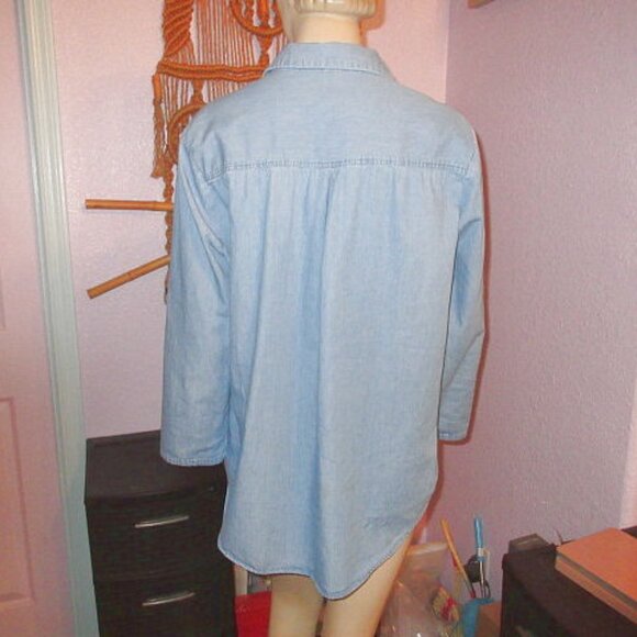 Vtg Embroidered Chambray Denim Shirt Size XL Tunic Top Bloomcore Boho Western - Picture 8 of 11